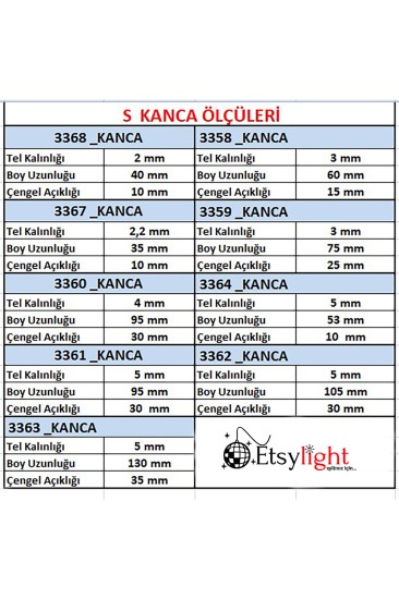 Kanca, S Kanca 4 mm kalınlık x 9, 5 mm boy